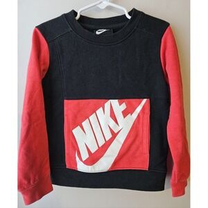 Nike Kids Crewneck Sweatshirt 3–4 Years (XS) Black & Red Big Logo Box Graphic